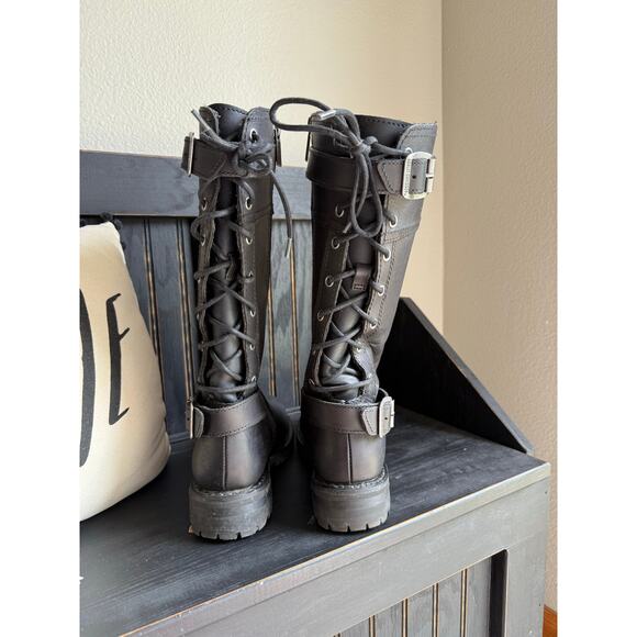 Harley-Davidson Women’s Alexa Back Lace Black Leather Motorcycle Boots D85167 - Picture 3 of 5